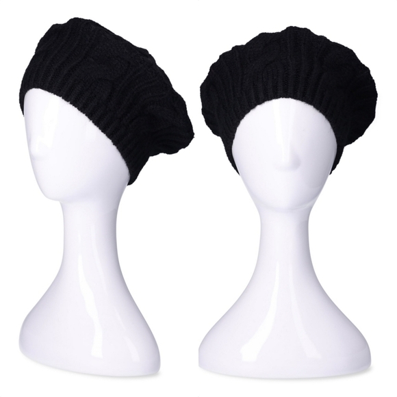 Cable Knit Wool Beret in Black Nuit NWT - Picture 1 of 4